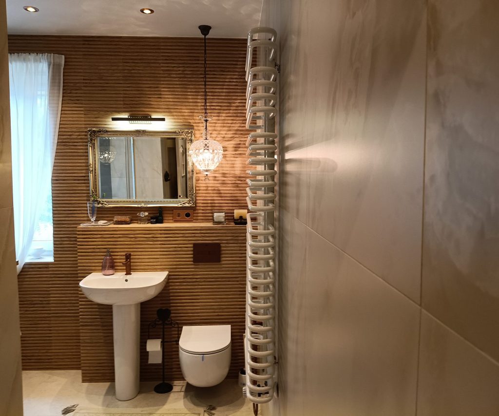 widok na łazienkę - umywalka i WC widoczne na pierwszym planie