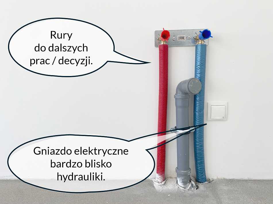 Deweloperski standard doprowadzenia instalacji wodnych. Wymaga dalszych prac.