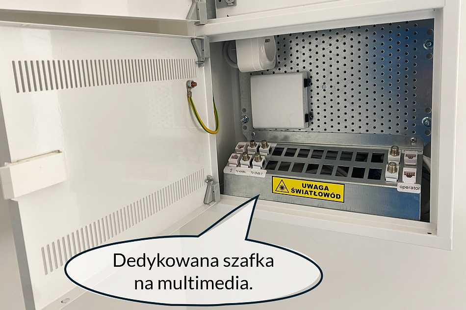 Szafka z instalacjami mulitmedialnymi.