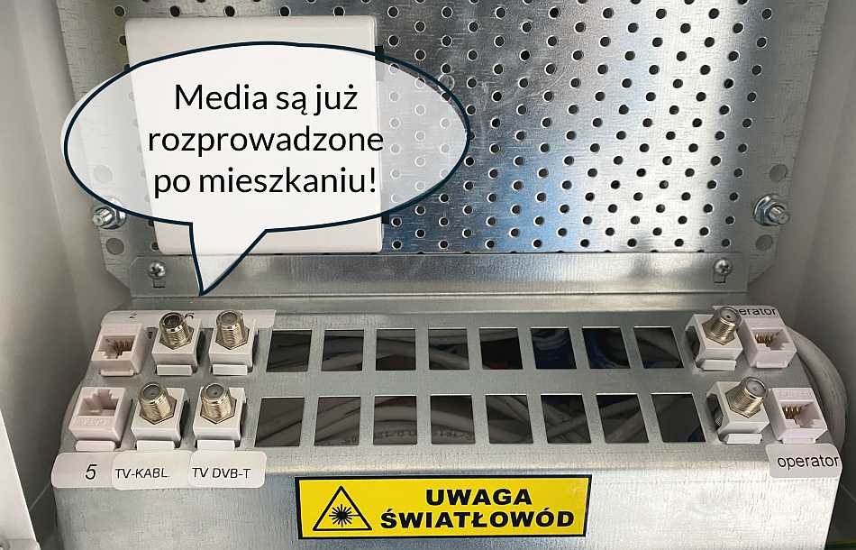 Szafka z instalacjami multimedialnymi.