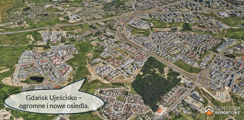 Gdańsk Ujeścisko - widok na charakterystyczną zabudowę dzielnicy (głównie duże osiedla bloków wielorodzinnych).
