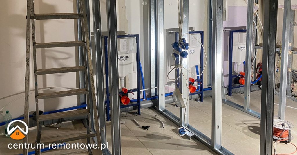 Pomieszczenie, gdzie wznoszone są ścianki działowe w suchej zabudowie (gips-karton).